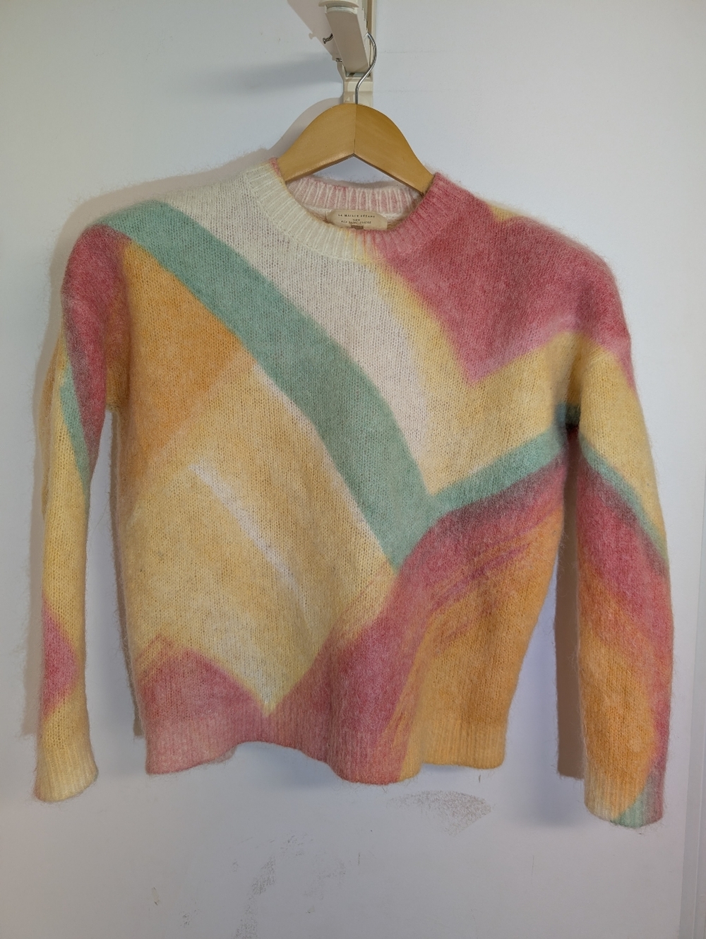 SEZANE MOHAIR WOOL SWEATER PASTEL COLORBLOCK SOFT KNIT PARIS CHICS - Picture 2 of 6